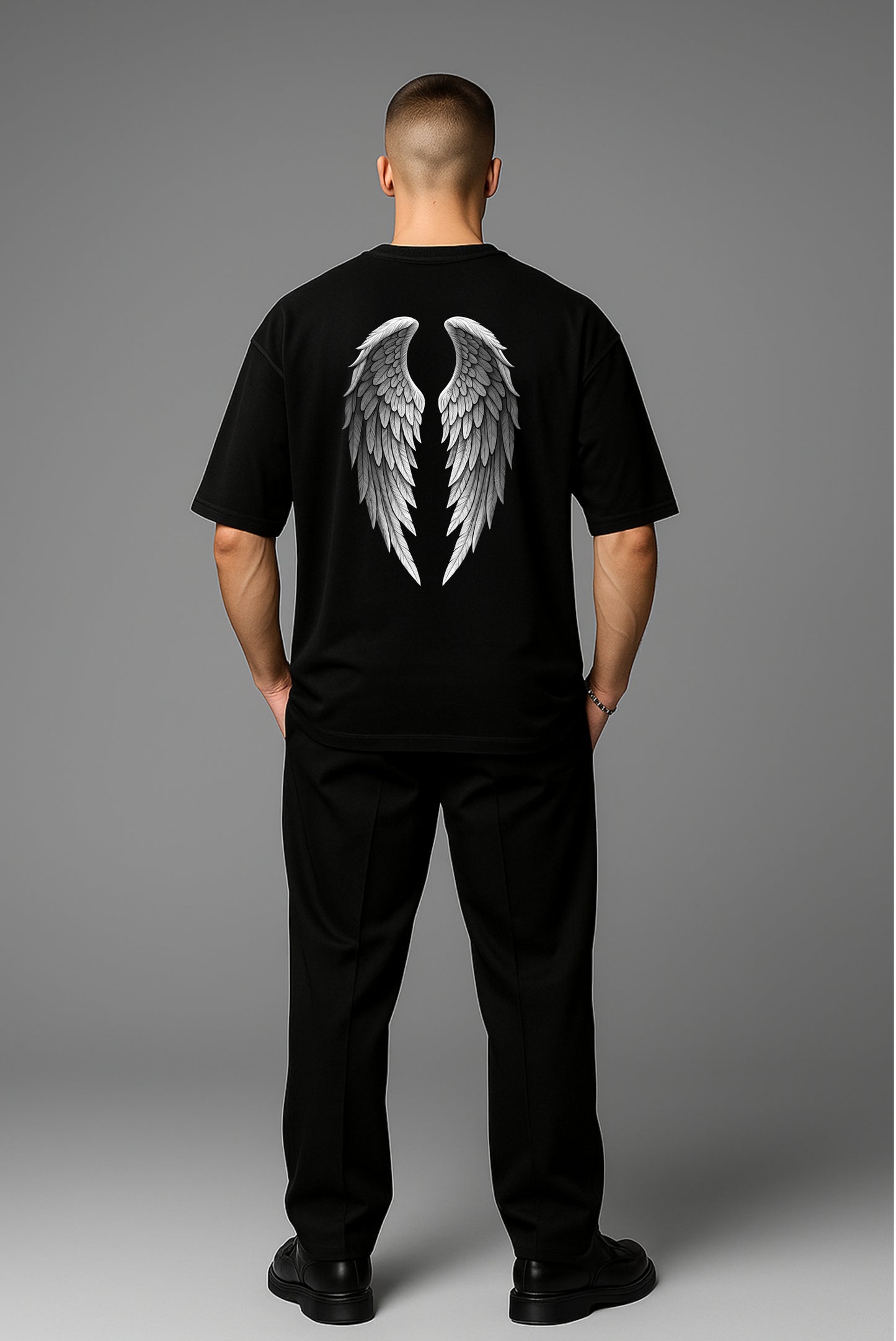 Angel Wings Oversized Black T-Shirt
