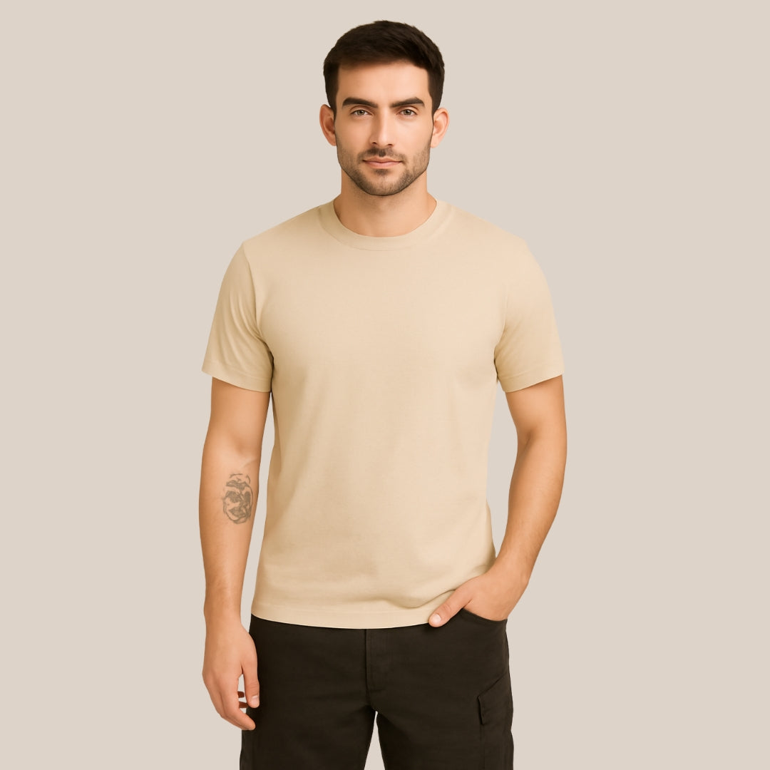 Snazzik Beige Regular Fit T-Shirt