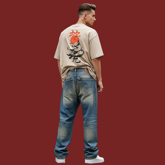 Oversized Tee with Back Kanji Print