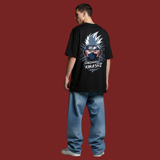 Kakashi Sharingan & Leaf Village Tee – Black Streetwear