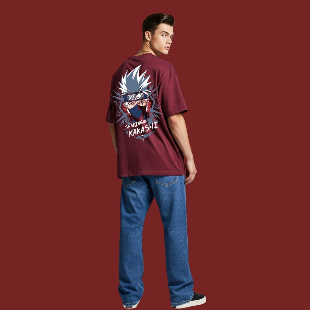 Kakashi Sharingan & Leaf Village Tee – Black Streetwear