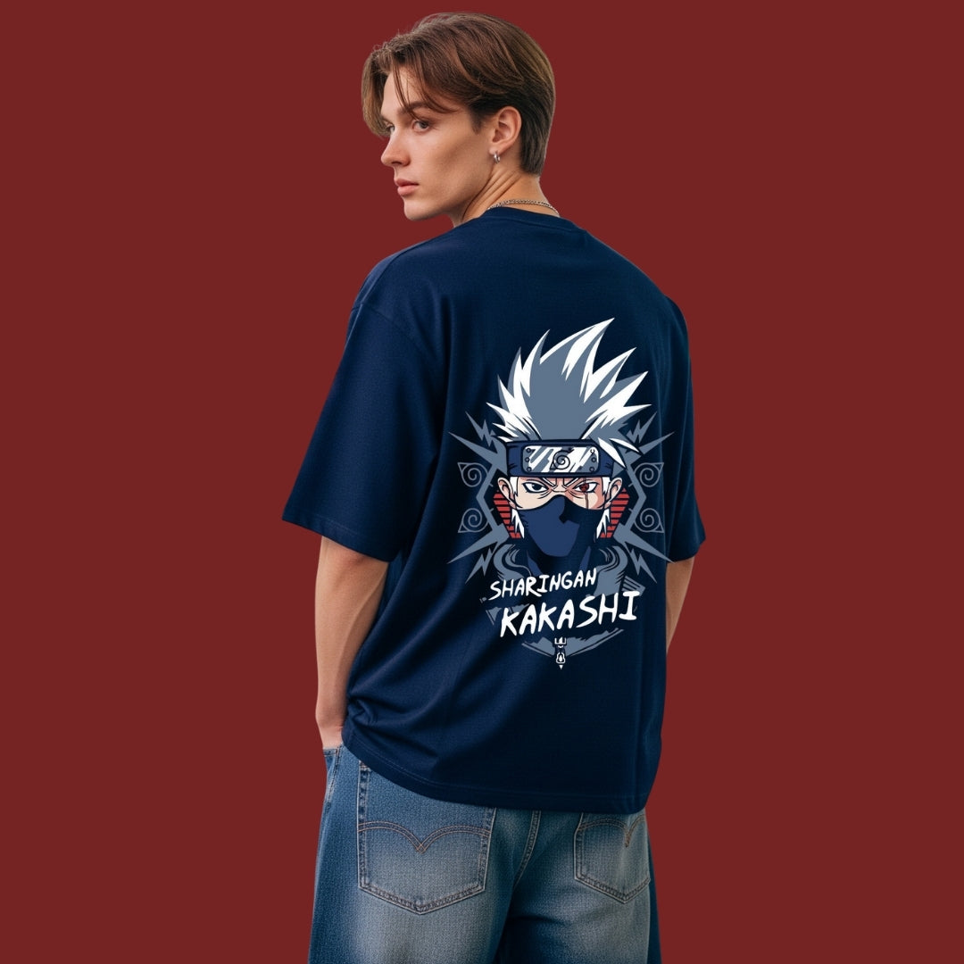 Kakashi Sharingan & Leaf Village Tee – Black Streetwear