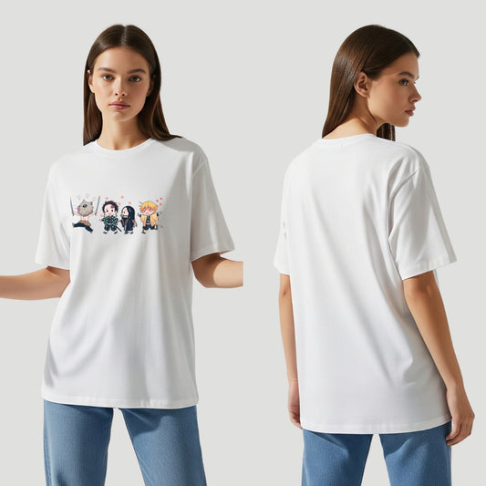 Demon Slayer Chibi Characters Oversized White T-Shirt