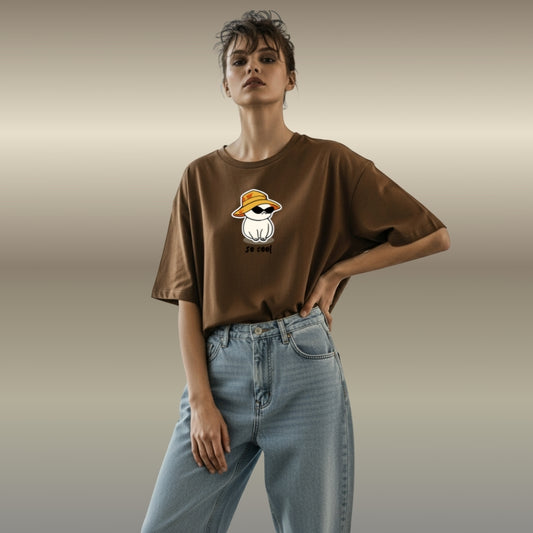 Snazzik “So Cool” Brown Oversized Graphic Tee